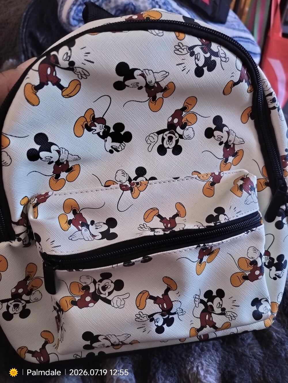 Disney Kids Backpack in White, Black & Yellow Mickey Print